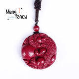 Natural Zijin Sand Cinnabar Jade Pixiu Pendant Necklace