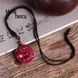 Natural Zijin Sand Cinnabar Jade Pixiu Pendant Necklace