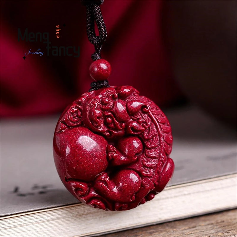 Natural Zijin Sand Cinnabar Jade Pixiu Pendant Necklace