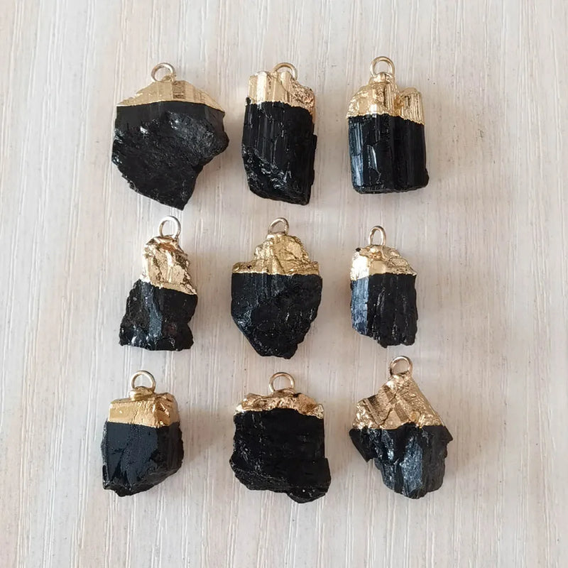 Tourmaline Stone Irregular Healing Reiki Pillar Pendants 10pcs