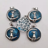 Natural Agate Stone Cat Alloy Necklace Pendant Charm 12pcs