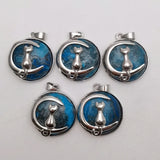 Natural Agate Stone Cat Alloy Necklace Pendant Charm 12pcs