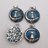 Natural Agate Stone Cat Alloy Necklace Pendant Charm 12pcs
