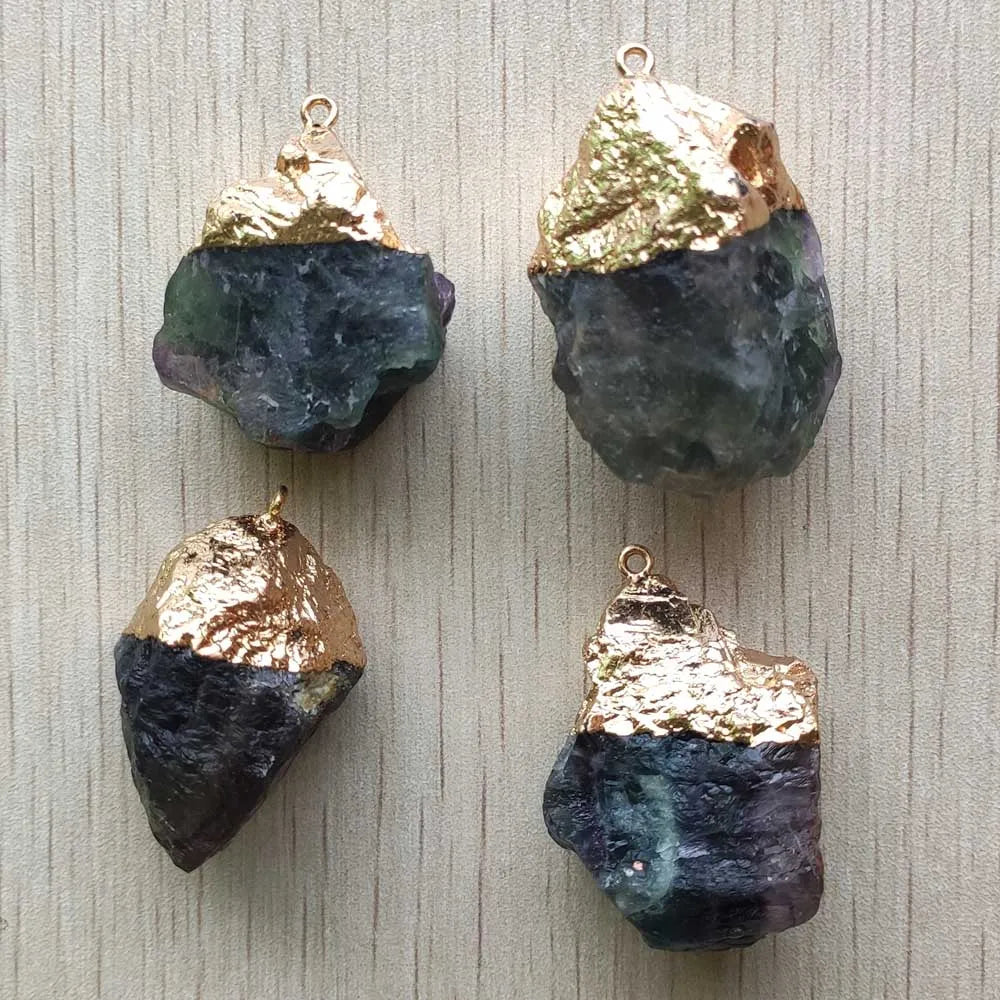 6pcs Natural Fluorite Stone Pendants for Jewelry Making