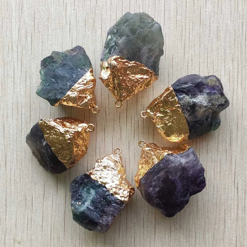 6pcs Natural Fluorite Stone Pendants for Jewelry Making
