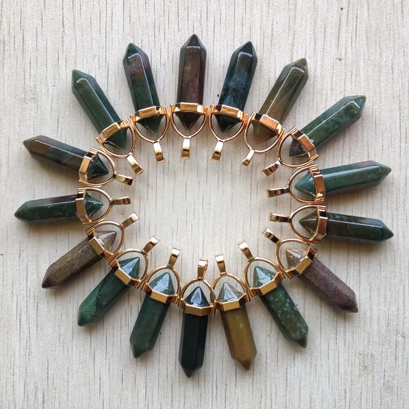 Agate Pillar Pendulum Stone Pendants for Jewelry Making 24pcs