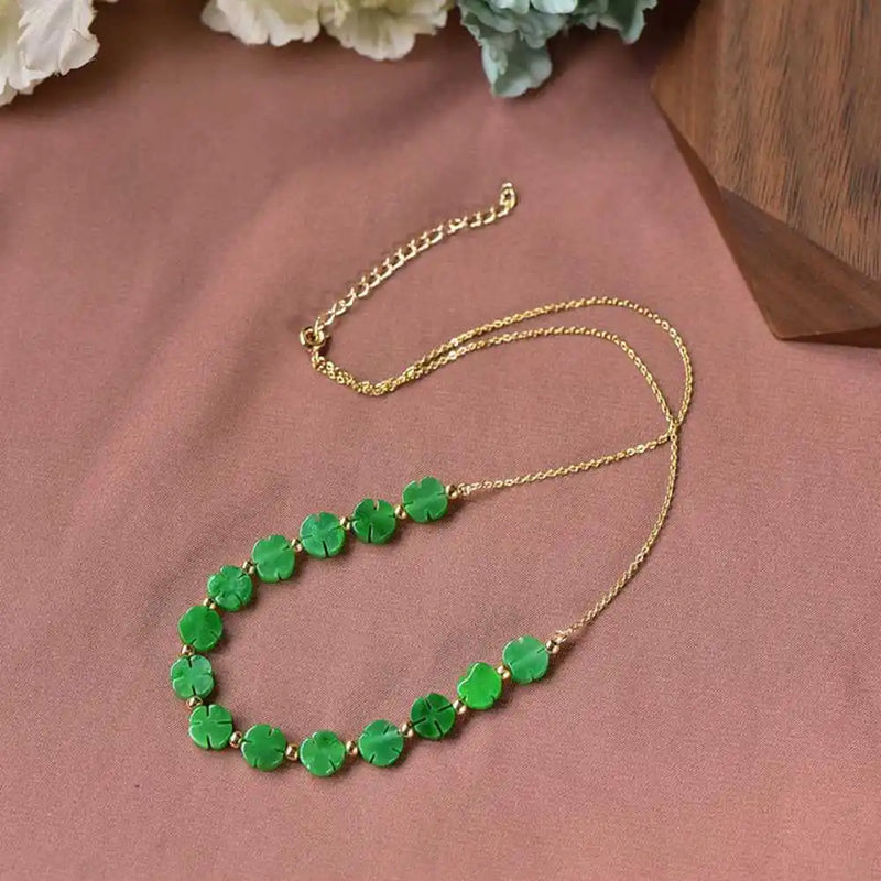 Natural Jadeite Jade Leaf Necklace 18 inch Easter Christmas Souvenir