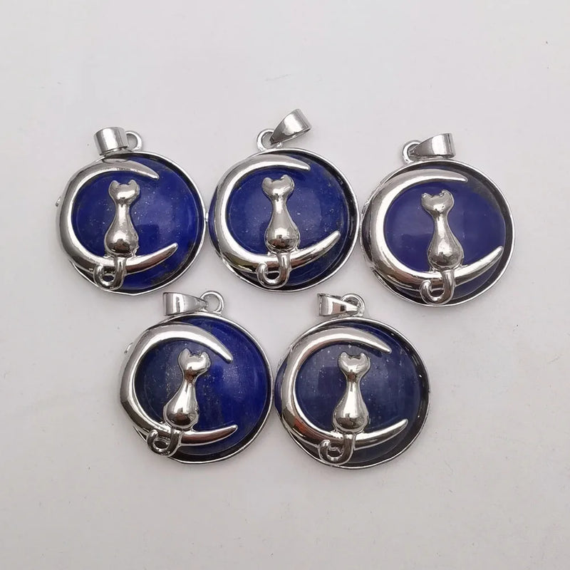 Lapis Lazuli Stone Cat Pendant for Jewelry Making 12pcs/lot