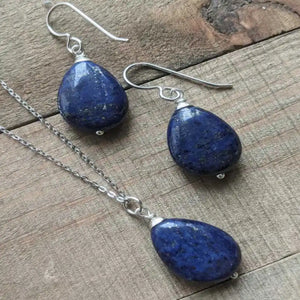 Lapis Lazuli Beads Earrings Pendant Set Dragon Healing Women Pendants Jewelry