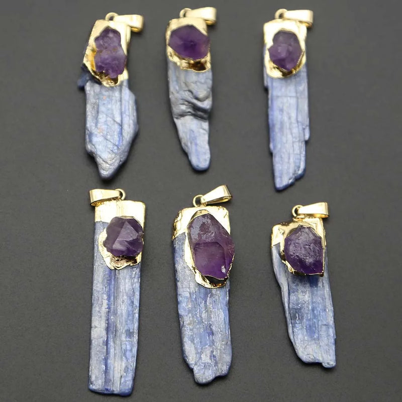 Kyanite Slice & Amethyst Pendant Necklace