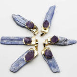 Kyanite Slice & Amethyst Pendant Necklace