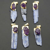 Kyanite Slice & Amethyst Pendant Necklace