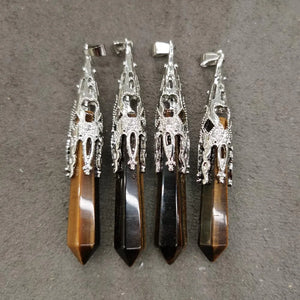 Tiger Eye Stone Hexagonal Section Cone Pendants Lot