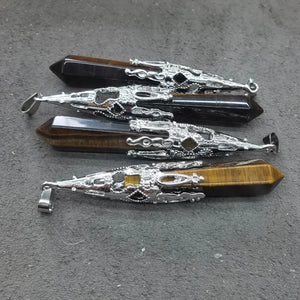 Tiger Eye Stone Hexagonal Section Cone Pendants Lot