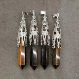Tiger Eye Stone Hexagonal Section Cone Pendants Lot