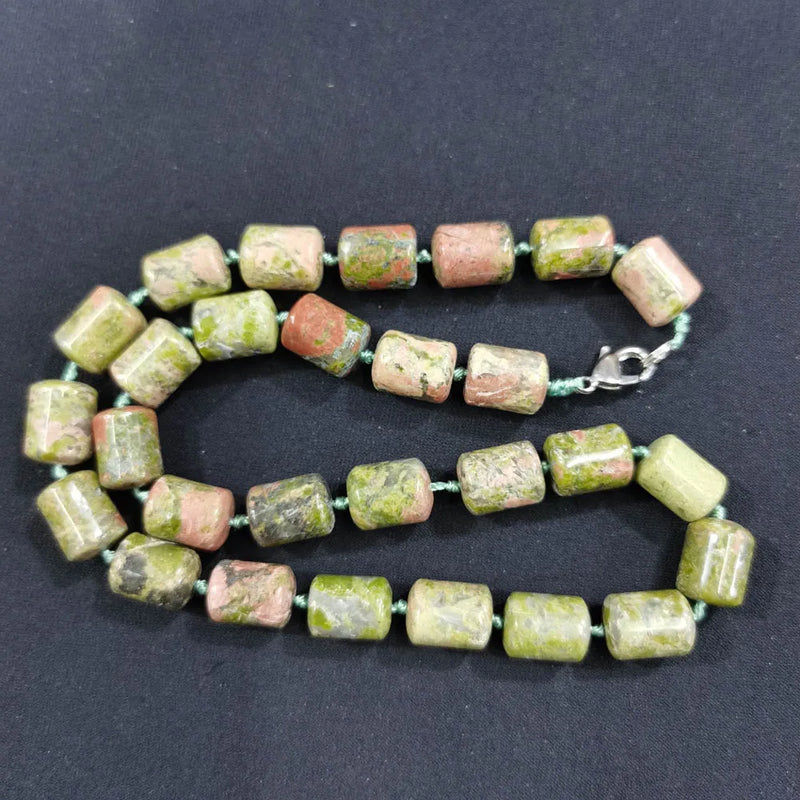 Natural Unakite Stone Cylinder Beads Necklace 10x14mm