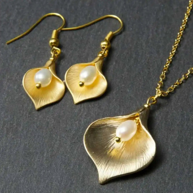 18K Natural Baroque Pendant Earring Set Tibetan Quartz