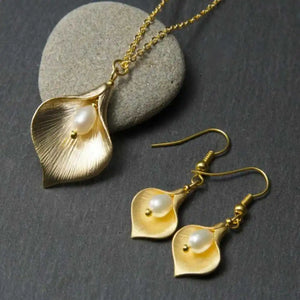 18K Natural Baroque Pendant Earring Set Tibetan Quartz