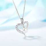 Heart Necklace for Women Cubic Zirconia Pearl Wedding Pendant