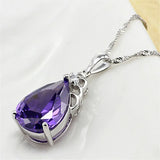 925 Silver Amethyst Pendant Necklace for Women Wedding Party Gift