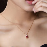 925 Silver Ruby Zircon Geometric Pendant Necklace for Women