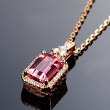 925 Silver Ruby Zircon Geometric Pendant Necklace for Women