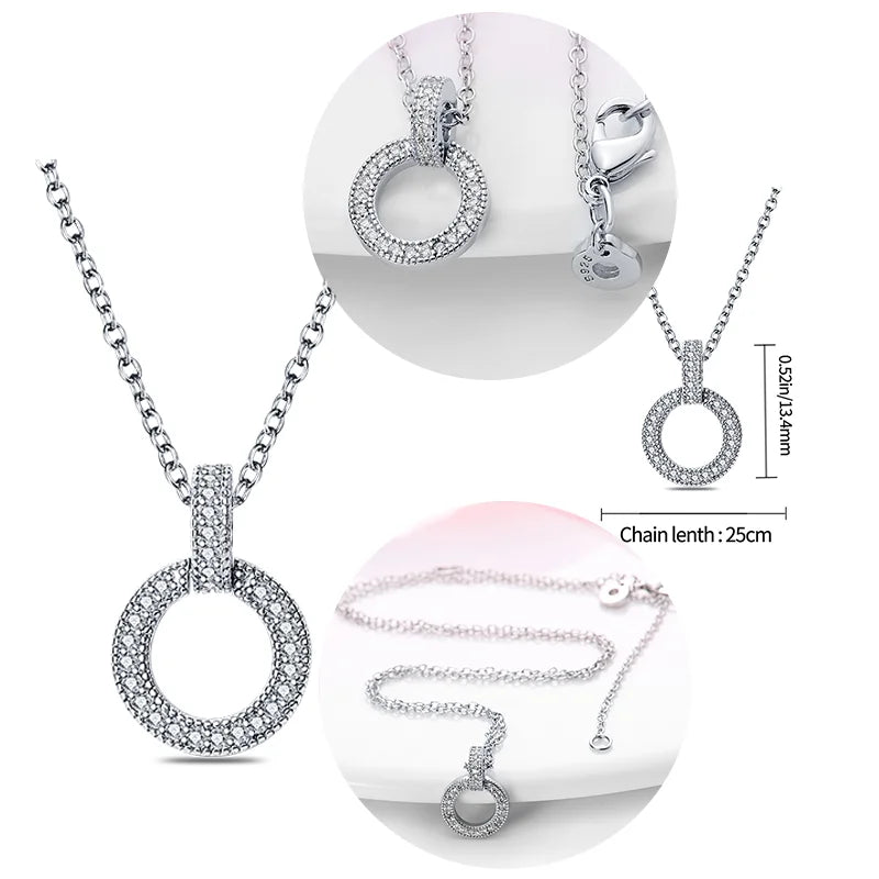 925 Sterling Silver Necklace O Shape Pendant Charm Beads DIY High Jewelry