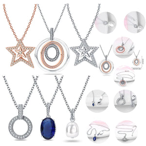 925 Sterling Silver Necklace O Shape Pendant Charm Beads DIY High Jewelry