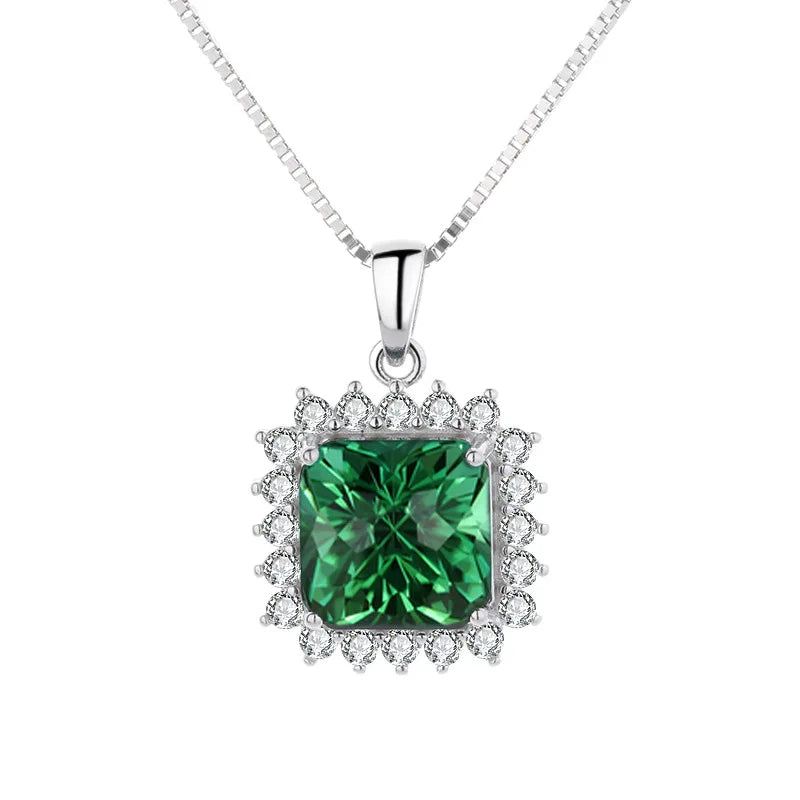 925 Silver Necklace with Emerald Zircon Pendant for Women