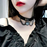 Peach Heart PU Leather Clavicle Chain Necklace Retro Punk Hip Hop Jewelry