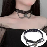 Peach Heart PU Leather Clavicle Chain Necklace Retro Punk Hip Hop Jewelry