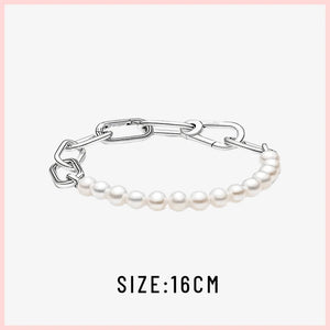 925 Sterling Silver Pearl Necklace Bracelet Set