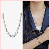 925 Sterling Silver Pearl Necklace Bracelet Set