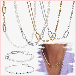925 Sterling Silver Pearl Necklace Bracelet Set