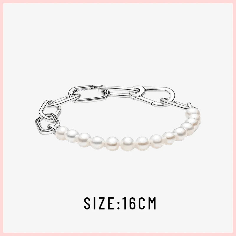 925 Sterling Silver Pearl Necklace Bracelet Set