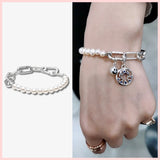 925 Sterling Silver Pearl Necklace Bracelet Set