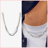 925 Sterling Silver Pearl Necklace Bracelet Set
