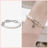 925 Sterling Silver Pearl Necklace Bracelet Set