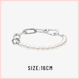 925 Sterling Silver Pearl Necklace Bracelet Set