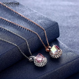 925 Sterling Silver Crystal Pendant Zircon Chain Necklace Women Girls Present