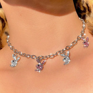 Cubic Zirconia Rabbit Charm Necklace Rock Style Jewelry