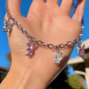 Cubic Zirconia Rabbit Charm Necklace Rock Style for Girls