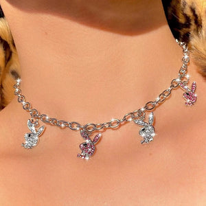 Cubic Zirconia Rabbit Charm Necklace Rock Style for Girls