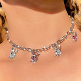 Cubic Zirconia Rabbit Charm Necklace Rock Style for Girls