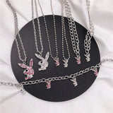 Cubic Zirconia Rabbit Charm Necklace Rock Style for Girls
