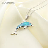 Opal Dolphin Pendant Necklace 925 Sterling Silver Jewelry Christmas Gift