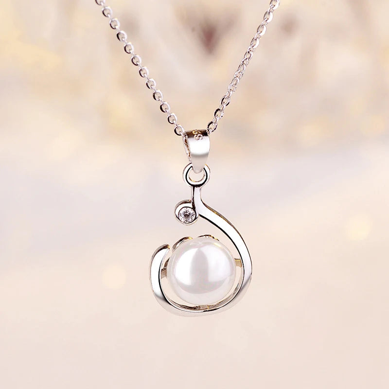 S925 Sterling Silver Necklace with Freshwater Pearl Zircon Pendant