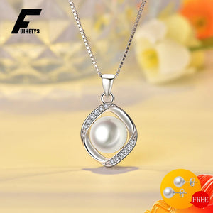 S925 Sterling Silver Necklace with Pearl Zircon Pendant