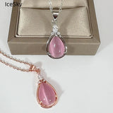 Pink Crystal Pendant Necklace for Women, Drop-shaped Stone Pendant
