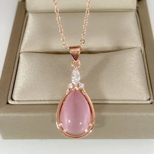 Pink Crystal Pendant Necklace for Women, Drop-shaped Stone Pendant